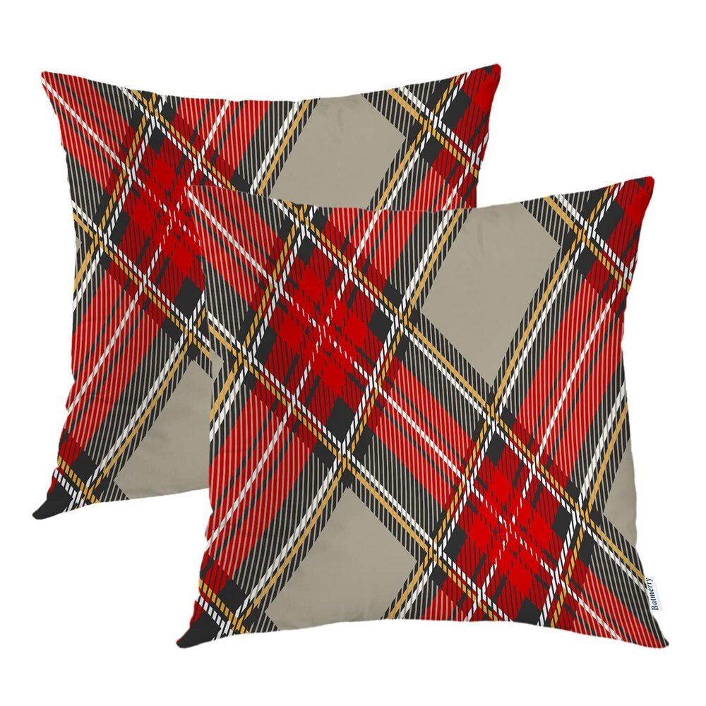8611 Modern Plaid Throw Pillow Covers,Red Black Gray Rhombus Scottish